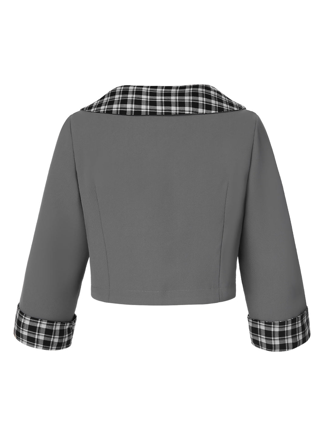 Dark Gray 1950s Lapel Rolled Sleeve Plaid Short Coat, vintage coat, outerwear - perfect for women who love vintage and fashion
