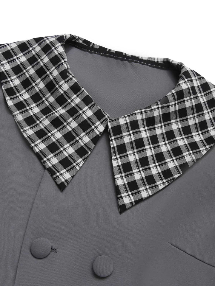 Dark Gray 1950s Lapel Rolled Sleeve Plaid Short Coat, vintage coat, outerwear - perfect for women who love vintage and fashion