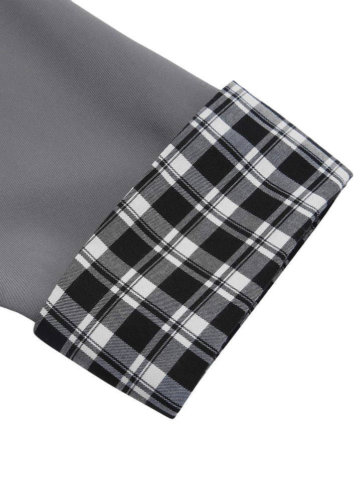 Dark Gray 1950s Lapel Rolled Sleeve Plaid Short Coat, vintage coat, outerwear - perfect for women who love vintage and fashion
