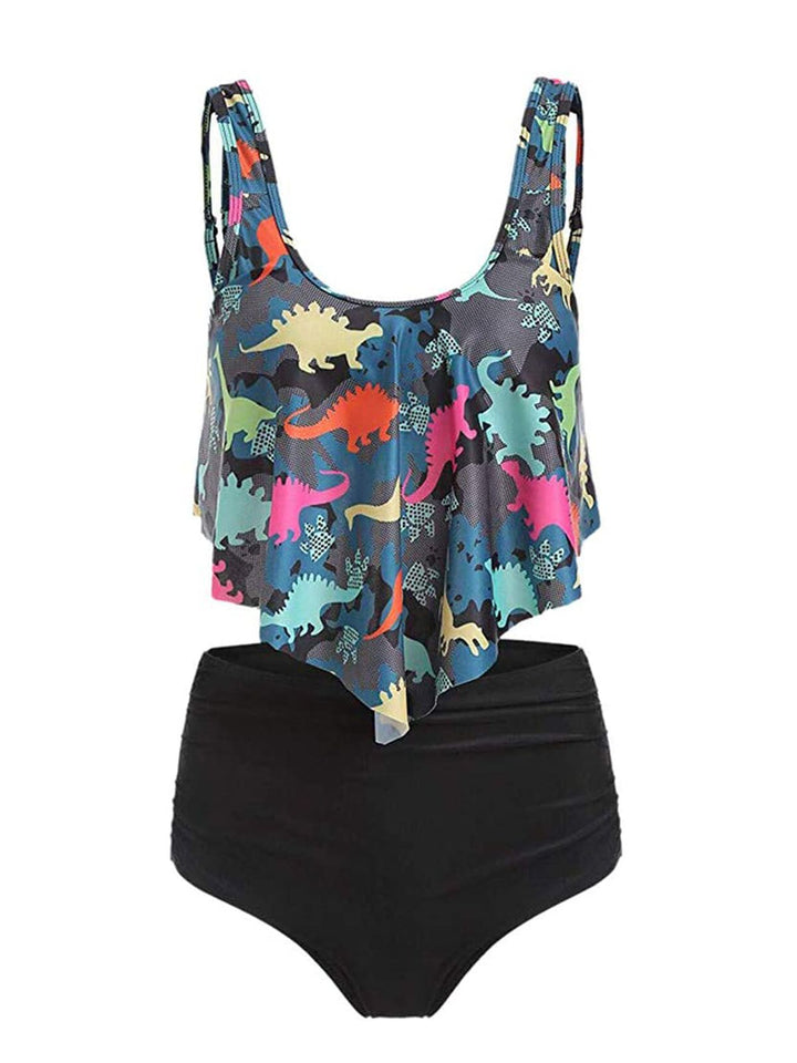 Dark Gray 1950s Retro Dinosaur Tankini Set - vintage fashion, retro style