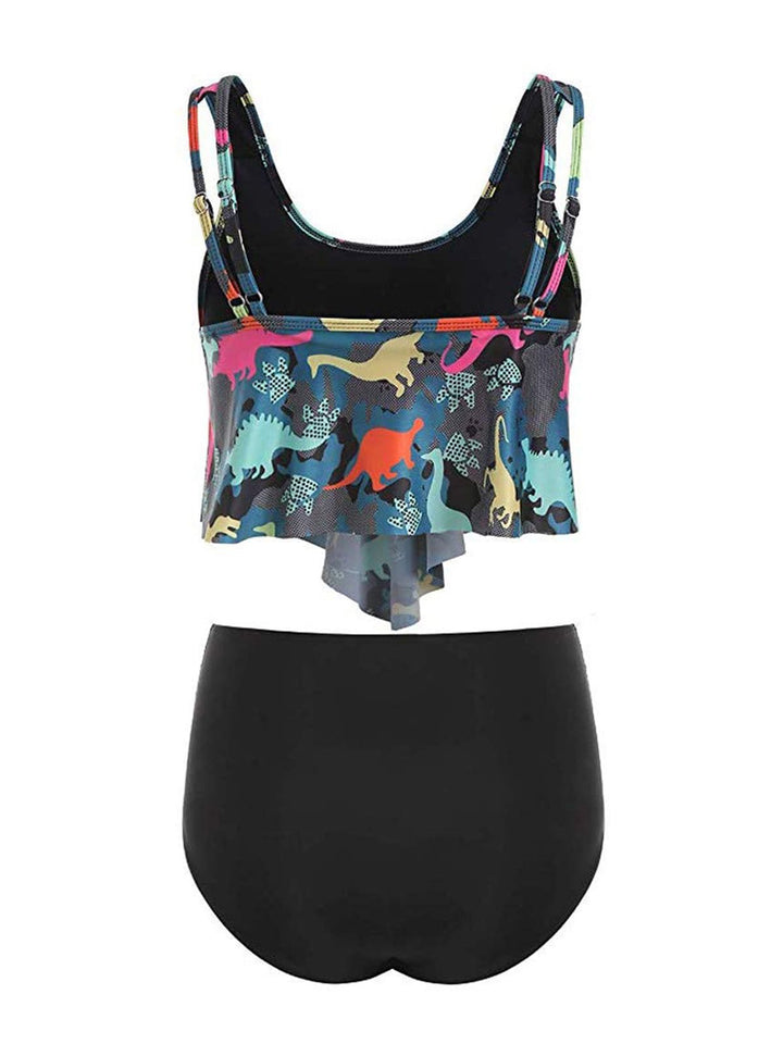Dark Gray 1950s Retro Dinosaur Tankini Set - vintage fashion, retro style