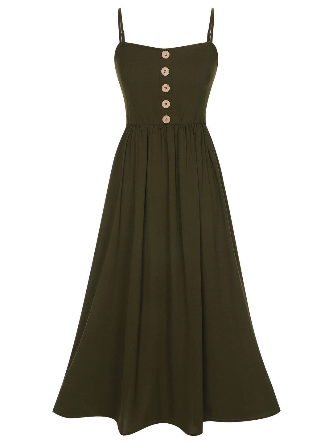 Dark Green 1940s Solid Button Sling Dress, vintage dress, retro fashion - perfect for women who love vintage and retro fashion