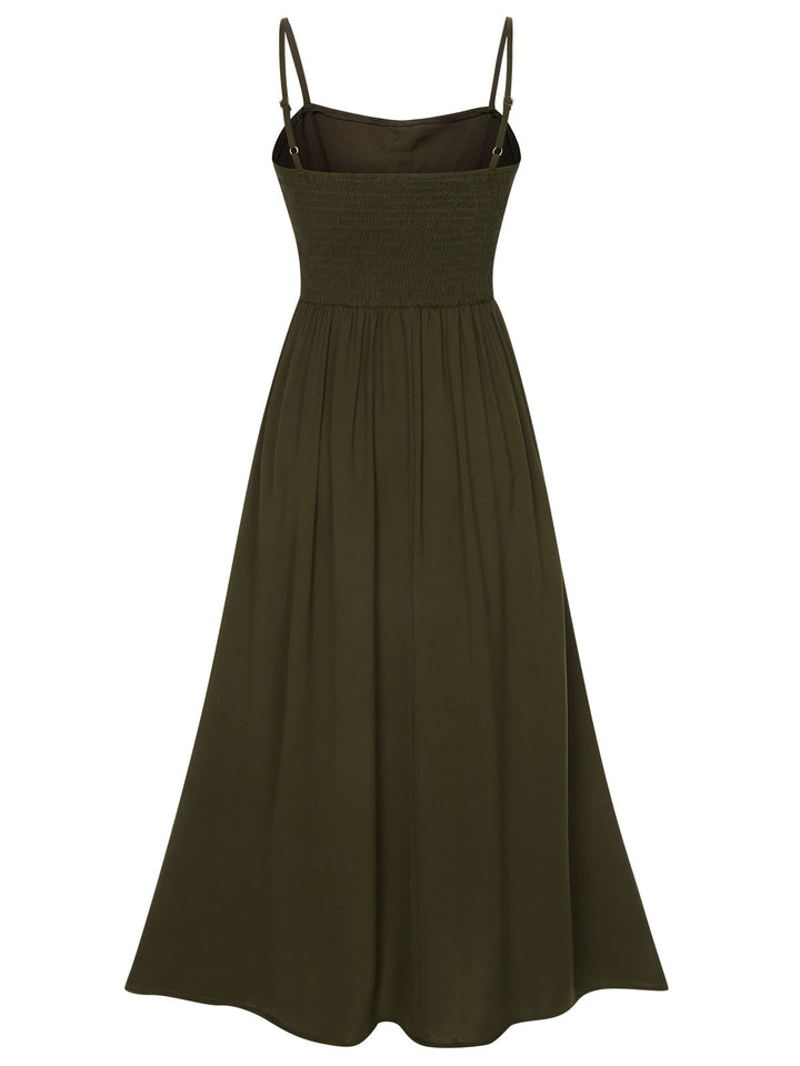 Dark Green 1940s Solid Button Sling Dress, vintage dress, retro fashion - perfect for women who love vintage and retro fashion