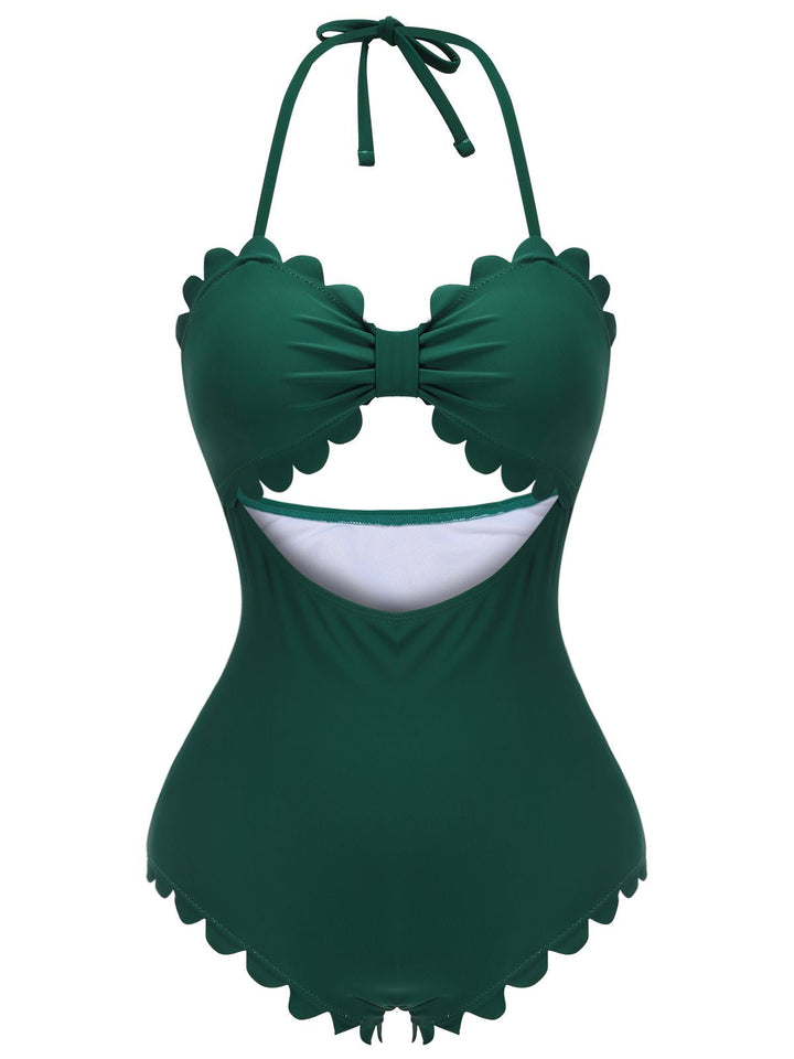 Dark Green 1940s Solid Halter One-piece Swimsuit, vintage swimsuit, pin-up swimwear - perfect for women who love vintage and retro fashion