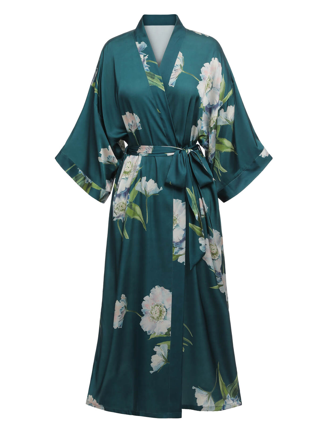 Dark Green Floral Satin Robe - vintage fashion, retro style