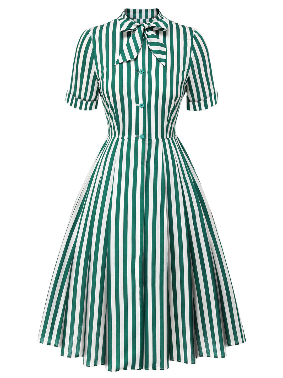 Dark Green 1950s Tie Neck Striped Dress, vintage dress, retro fashion, rockabilly, pin-up fashion - perfect for women who love vintage and retro fashion