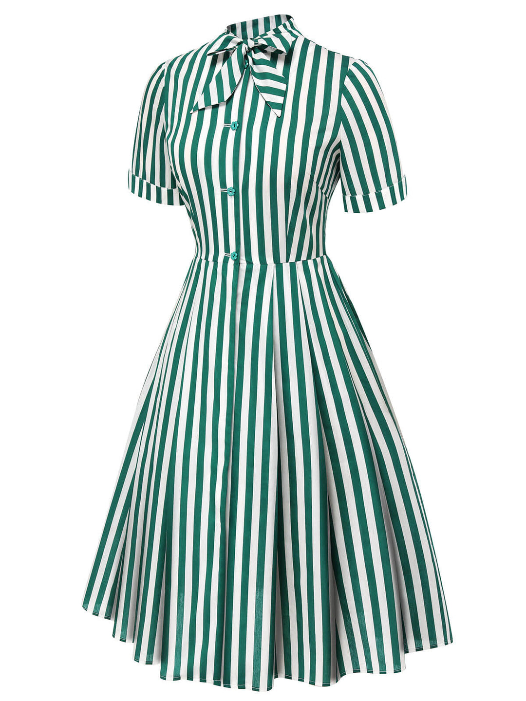 Dark Green 1950s Tie Neck Striped Dress, vintage dress, retro fashion, rockabilly, pin-up fashion - perfect for women who love vintage and retro fashion