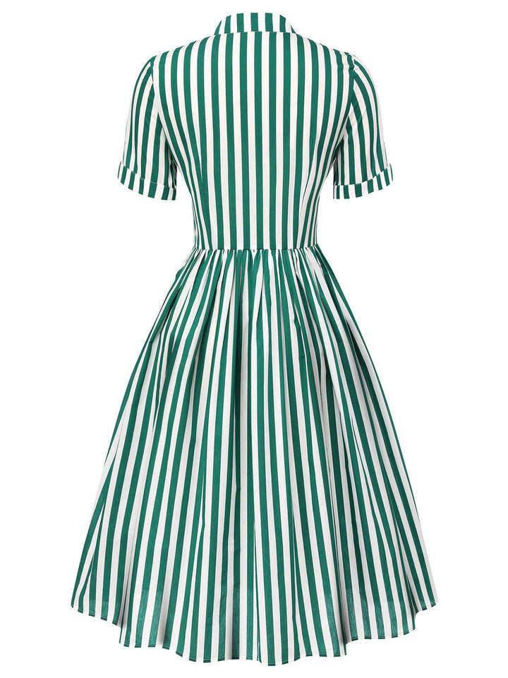 Dark Green 1950s Tie Neck Striped Dress, vintage dress, retro fashion, rockabilly, pin-up fashion - perfect for women who love vintage and retro fashion