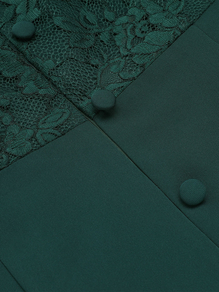 Dark Green 1960s Lace Off-shoulder Dress: timeless style reimagined