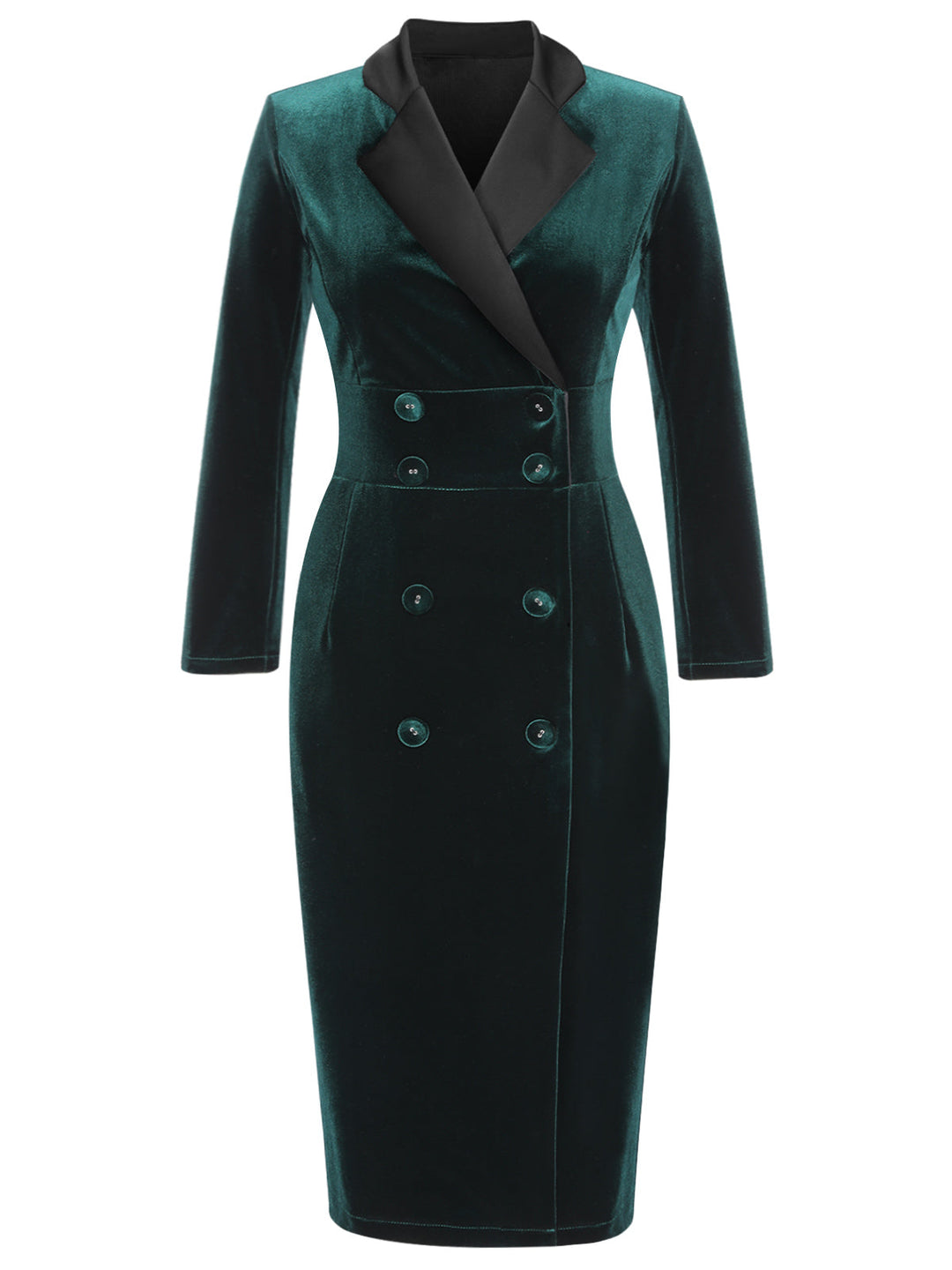 Dark Green 1960s Lapel Button Velvet Dress: timeless style reimagined