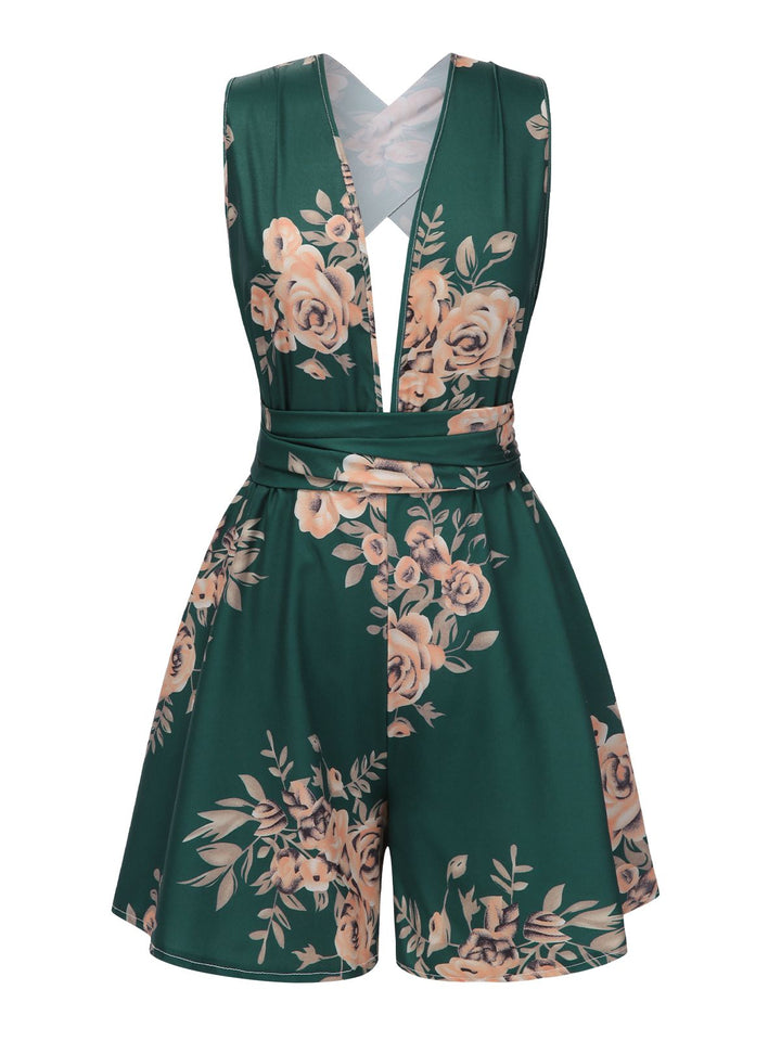 1970s Floral Deep VNeck Romper | 1970s | vintage romper, retro jumpsuit
