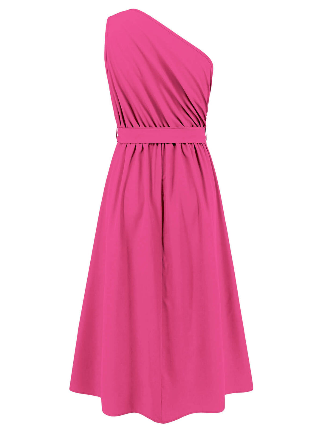 Dark Pink 1940s Solid One Shoulder Dress: where 1940s romance meets her modern spirit