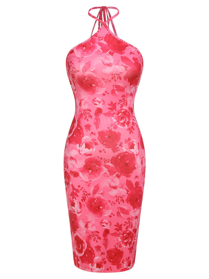 Dark Pink 1960s Rose Halter Dress, vintage dress, retro fashion - perfect for women who love vintage and retro fashion