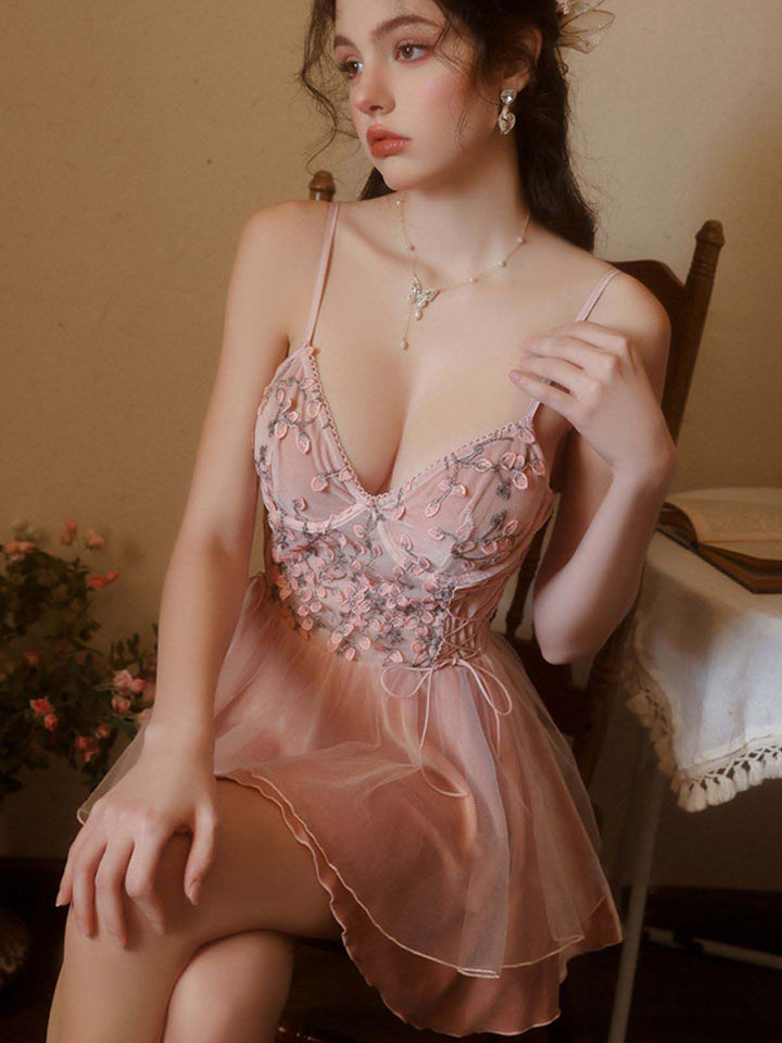 Dark Pink Floral Velvet Slip Sleepwear - vintage nightgown, retro sleepwear