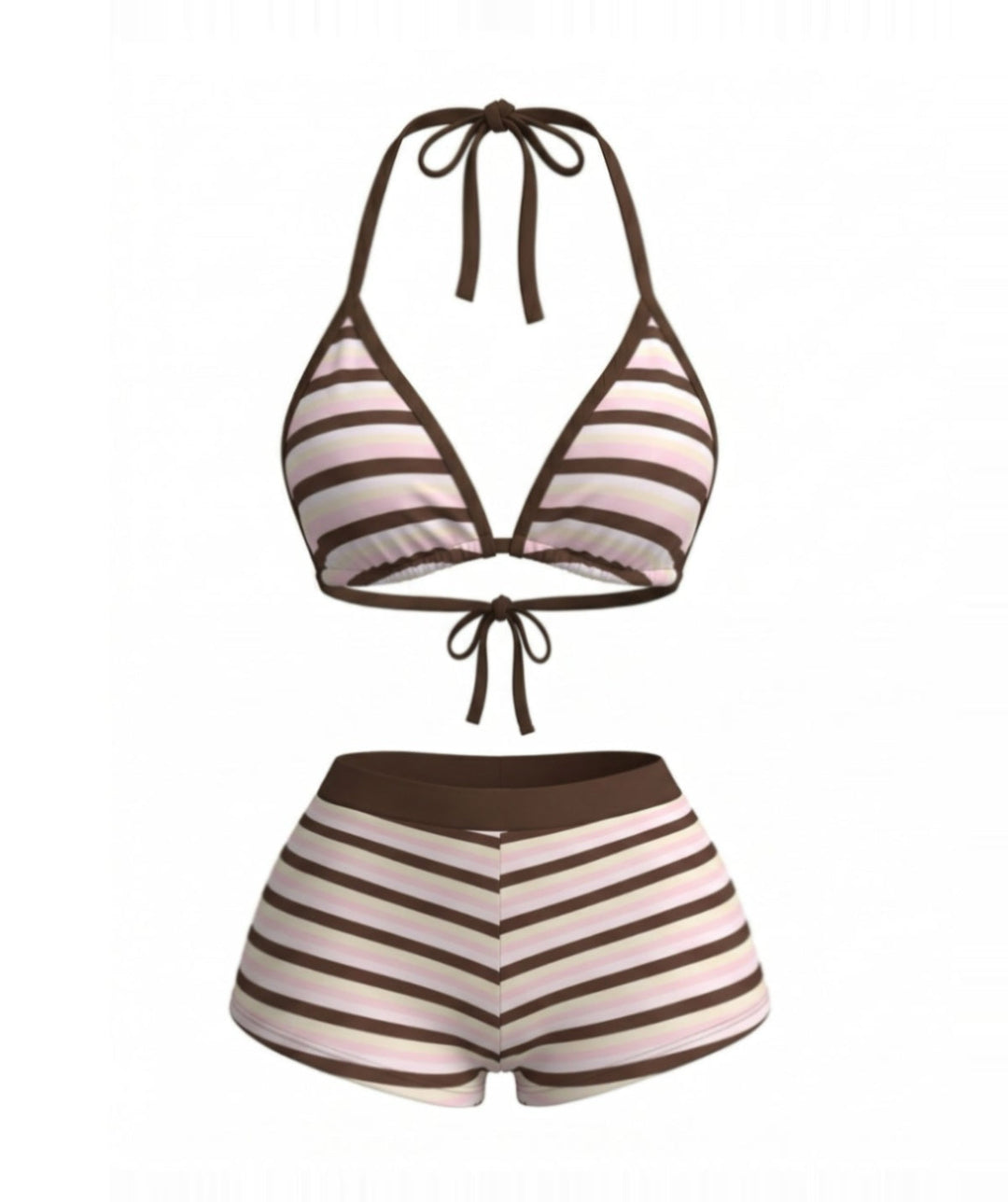 Dark Pink 1980s Striped Bikini Set - vintage fashion, retro style