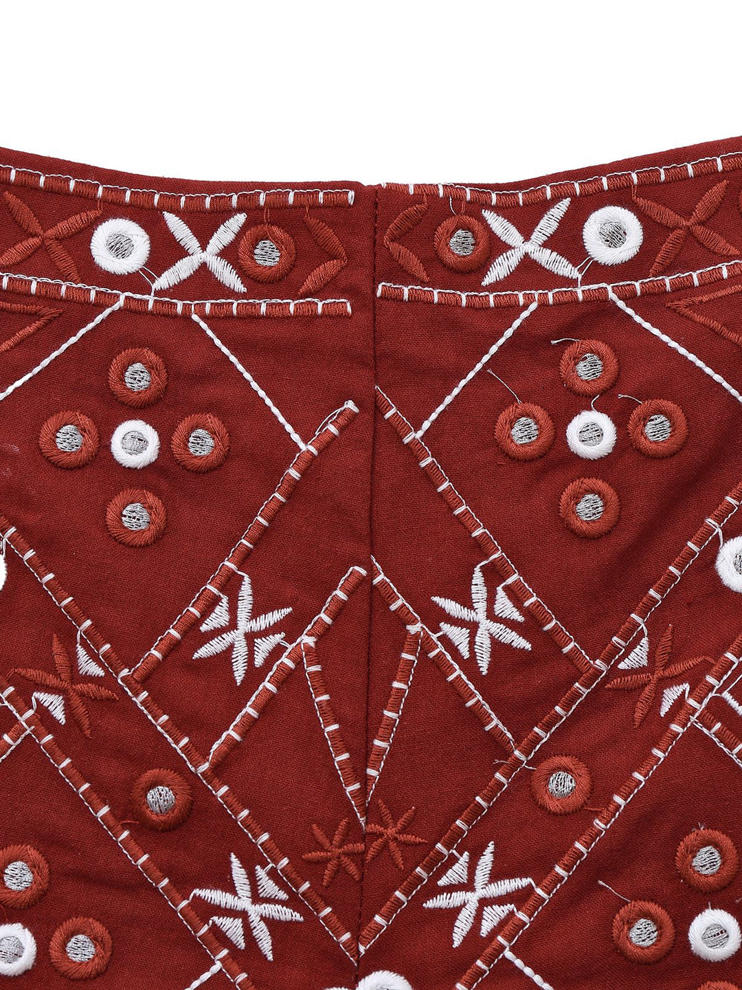 Dark Red 1970s Embroidered Boho Shorts - vintage fashion, retro style, elegant red
