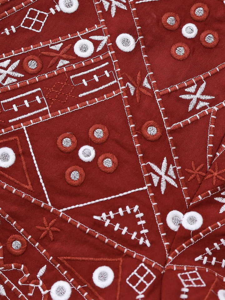 Dark Red 1970s Embroidered Boho Shorts - vintage fashion, retro style, elegant red