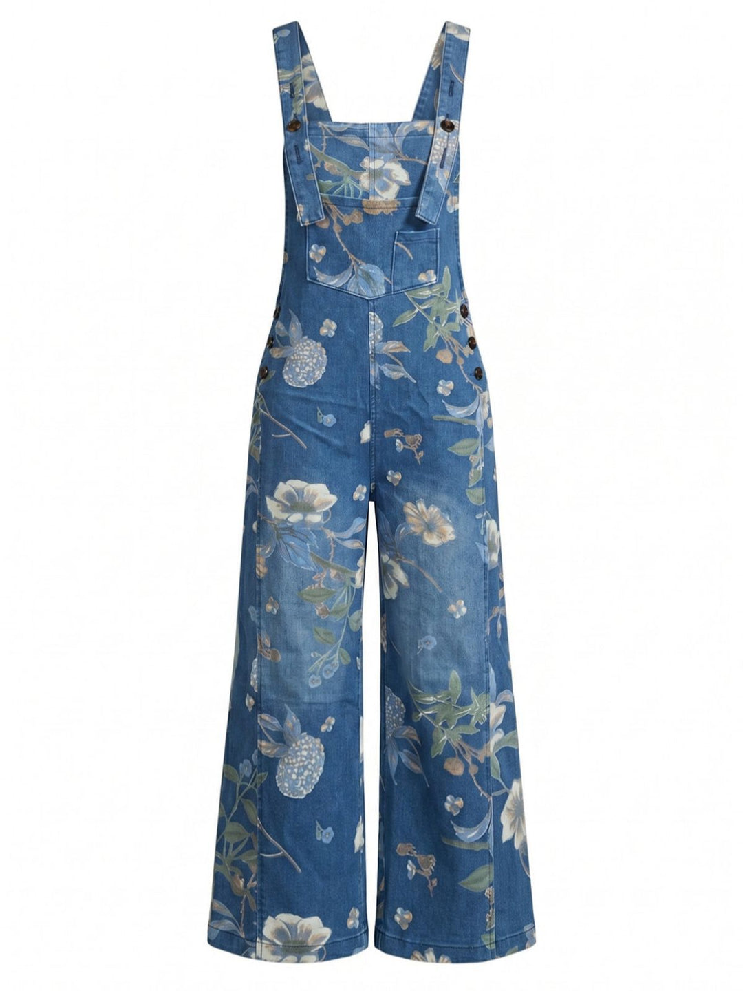 Deep Blue 1950s Floral Print Denim Overalls with Pockets, vintage fashion, retro style, rockabilly, pin-up fashion - vintage inspired fashion