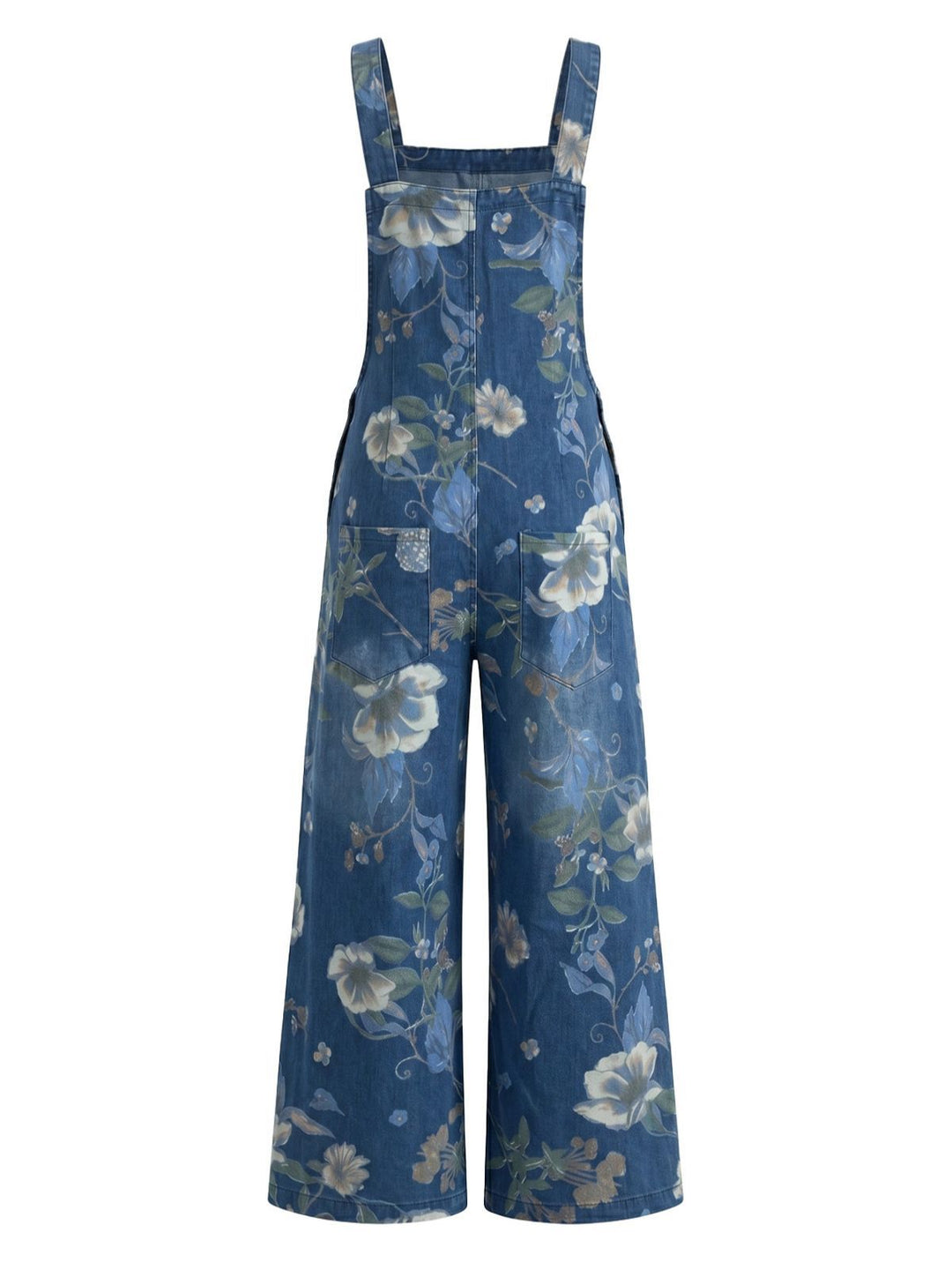 Deep Blue 1950s Floral Print Denim Overalls with Pockets, vintage fashion, retro style, rockabilly, pin-up fashion - vintage inspired fashion