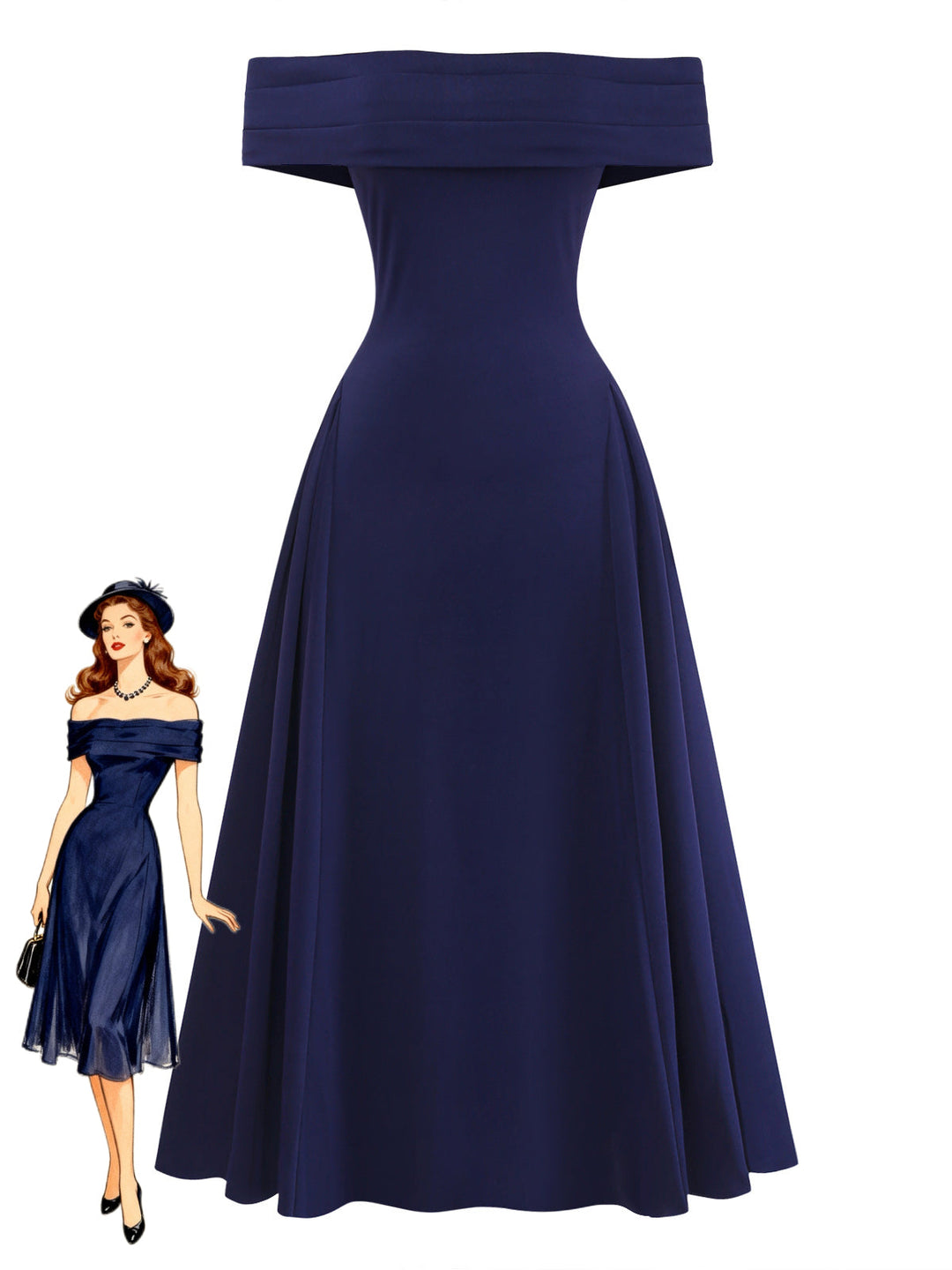 Deep Blue 1950s Vintage Retro Dress