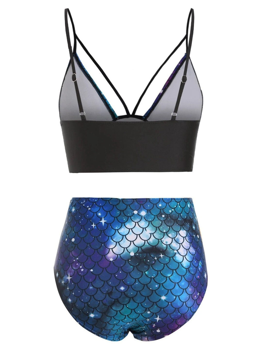 Deep Blue 1980s Gothic Starry Sky Fish Scale Swimsuit: 1980s Riviera elegance, reimagined for her