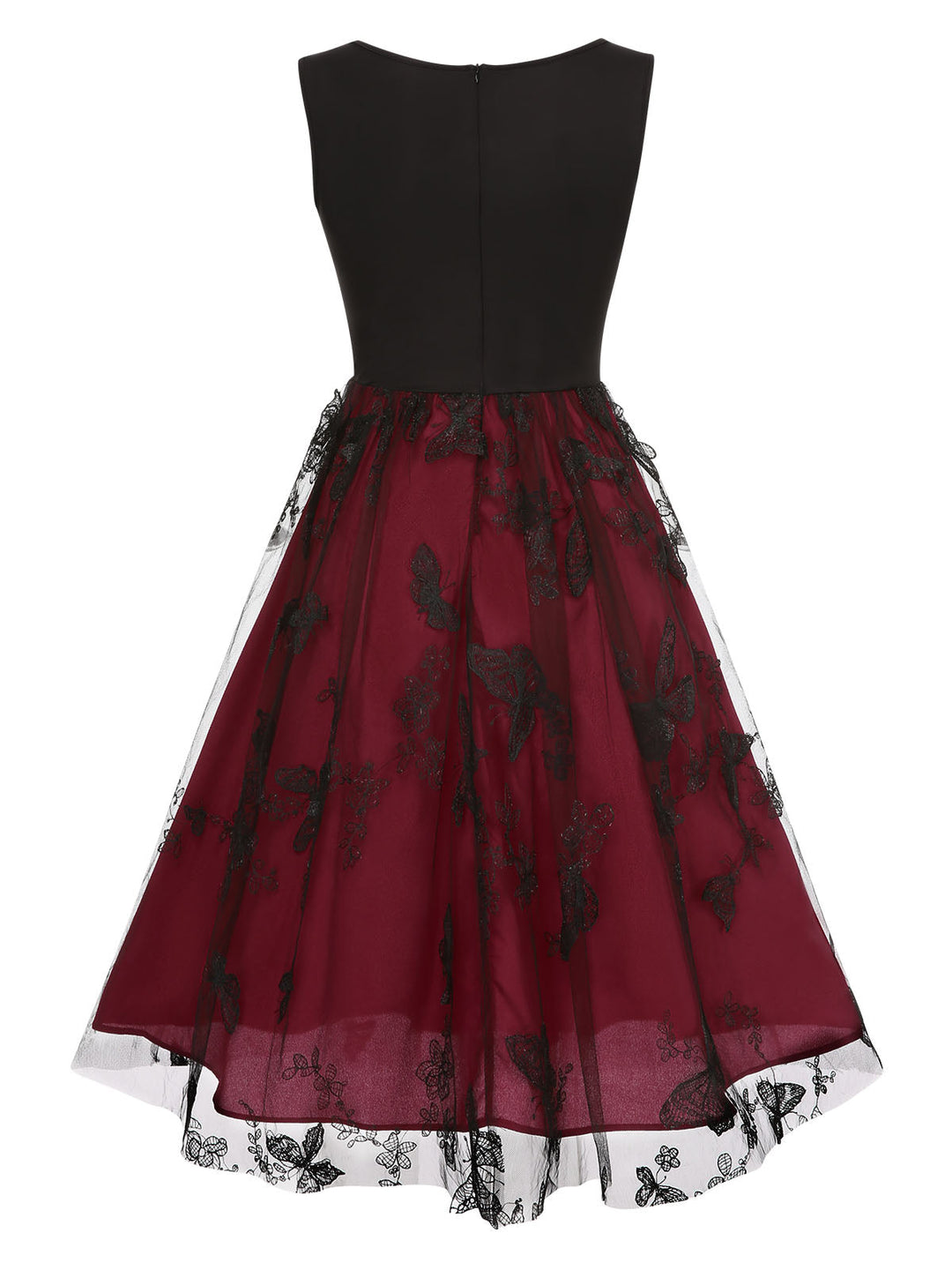 Deep Red 1950s Mesh Butterflies Sleeveless Dress, vintage dress, retro fashion, rockabilly, pin-up fashion - perfect for women who love vintage and retro fashion