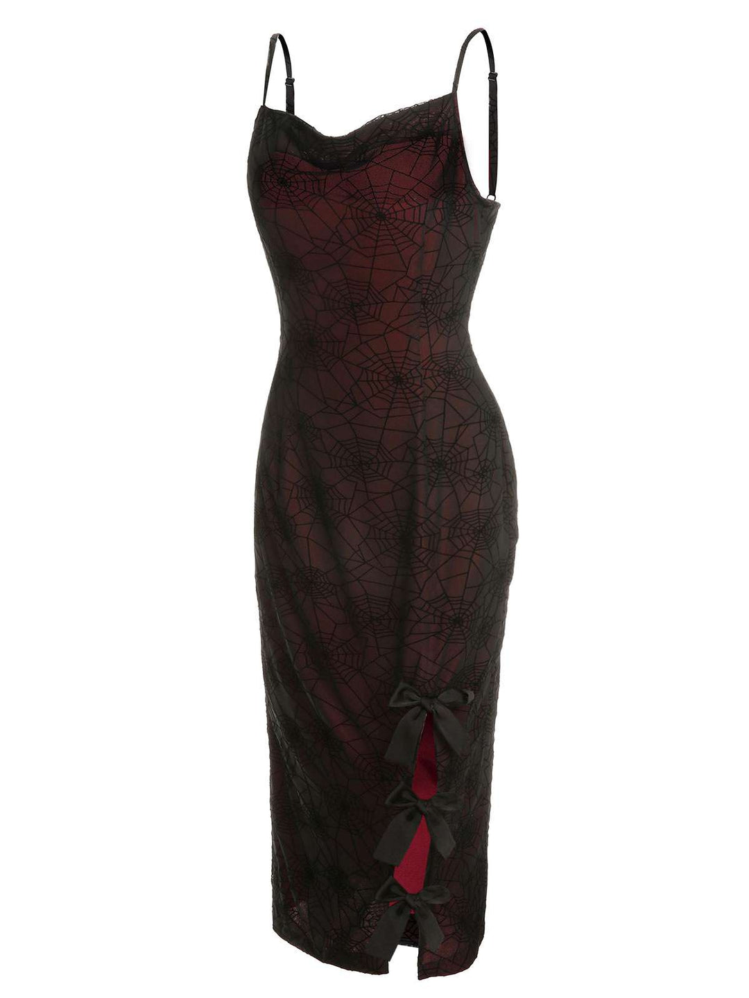 Deep Red 1960s Halloween Spider Web Dress: timeless style reimagined