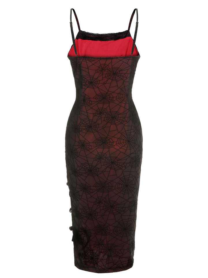 Deep Red 1960s Halloween Spider Web Dress — vintage elegance for the modern woman