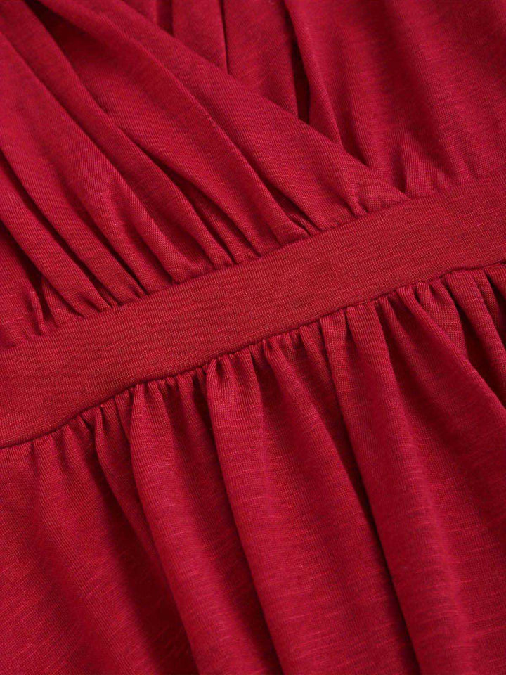 Deep Red 1970s Batwing Sleeve Ruffled Top - vintage fashion, retro style, elegant red