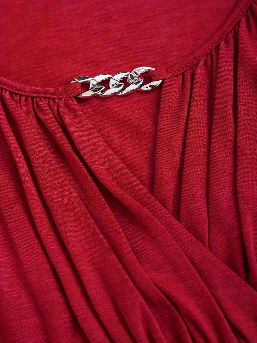 Deep Red 1970s Batwing Sleeve Ruffled Top - vintage fashion, retro style, elegant red