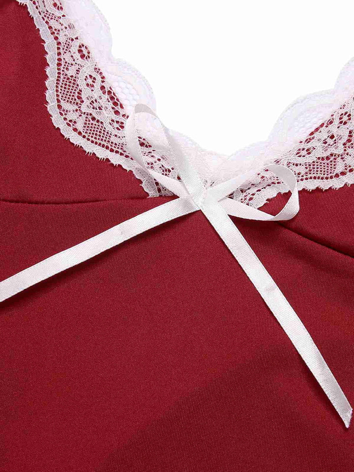 Deep Red Spaghetti Straps Lace Nightgown, vintage fashion, retro style - perfect for women who love vintage and retro fashion