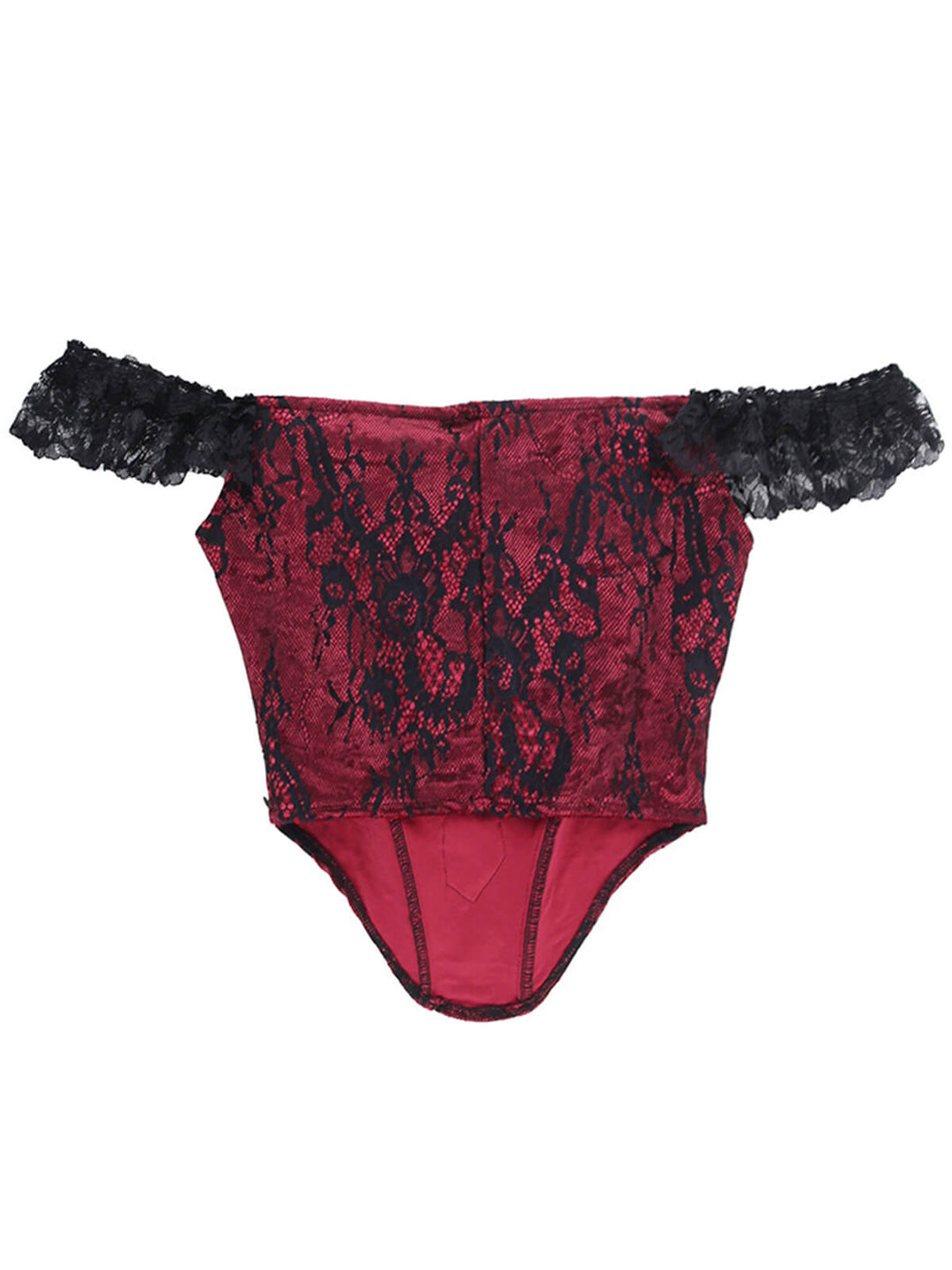 Deep Red 1970s Steampunk Lace Off-Shoulder Top, vintage top, retro blouse - perfect for women who love vintage and retro fashion