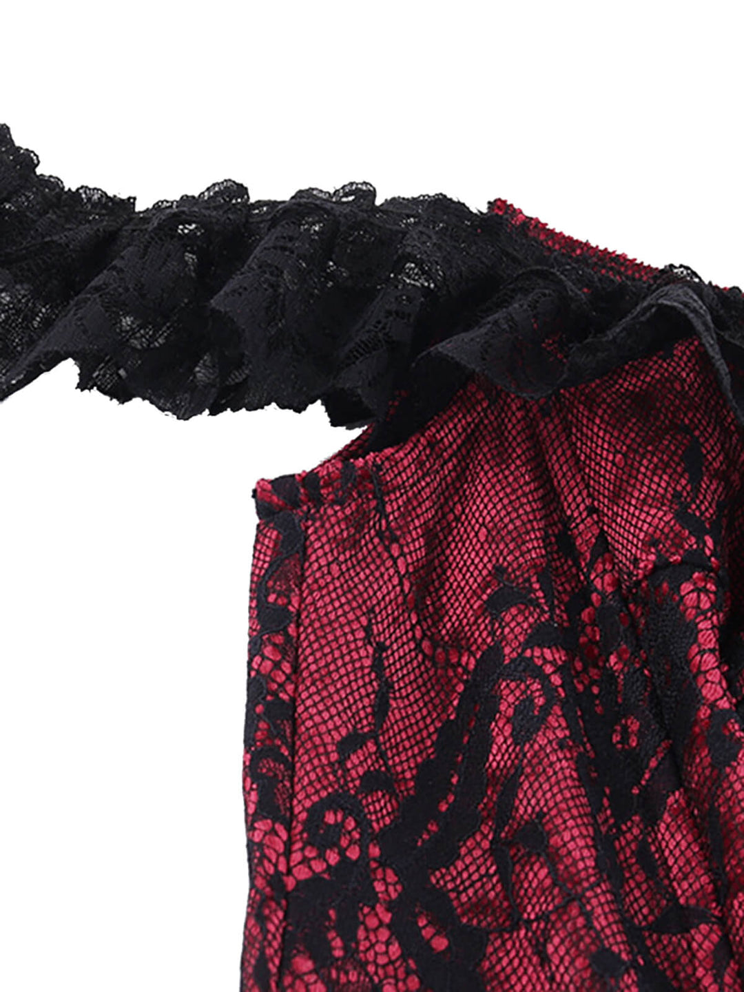 Deep Red 1970s Steampunk Lace Off-Shoulder Top, vintage top, retro blouse - perfect for women who love vintage and retro fashion