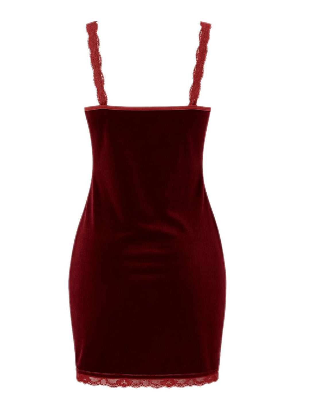 Deep Red Lace-Up Velvet Strap Nightgown - vintage nightgown, retro sleepwear, elegant red