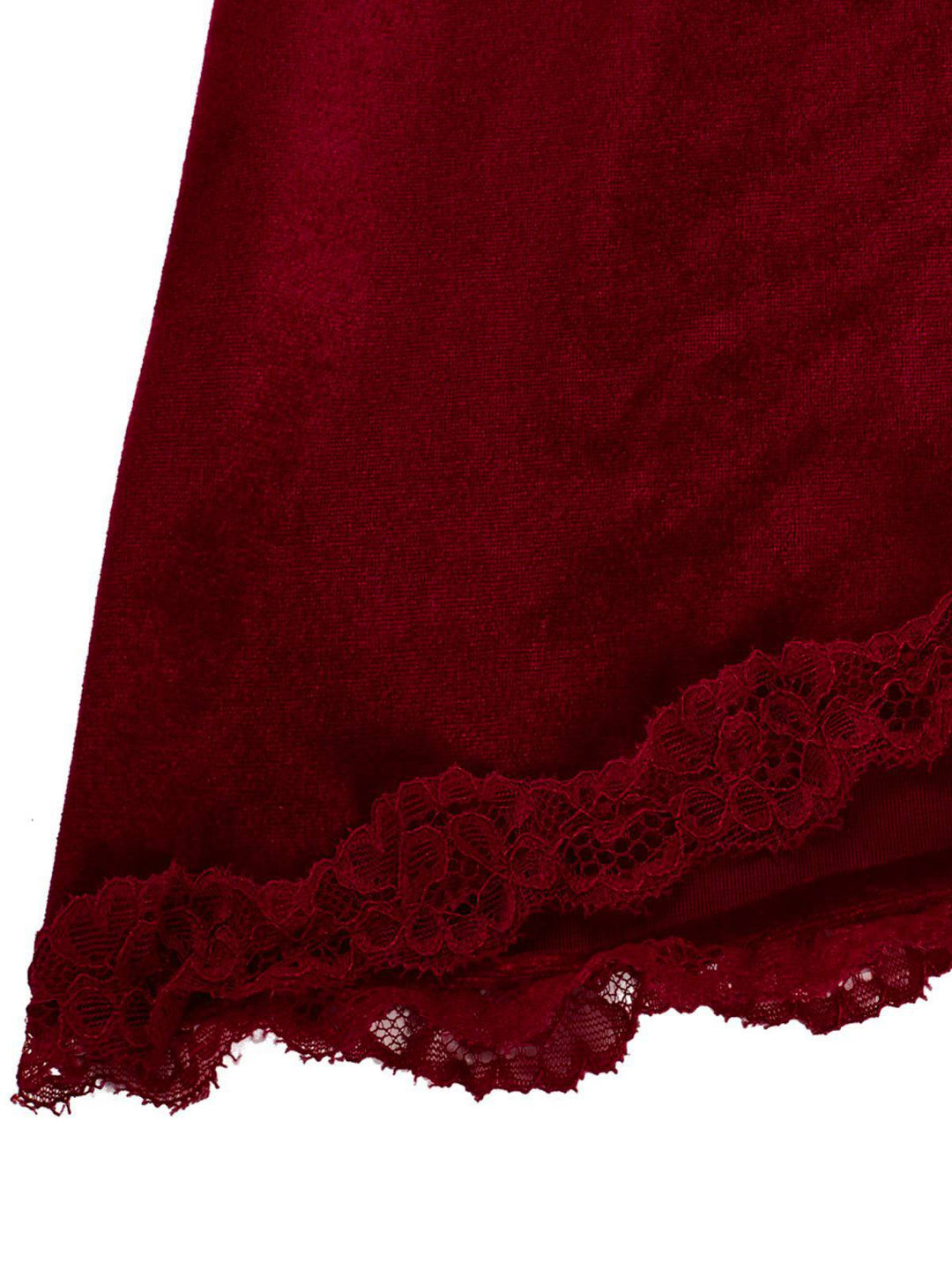 Deep Red Lace-Up Velvet Strap Nightgown - vintage nightgown, retro sleepwear, elegant red