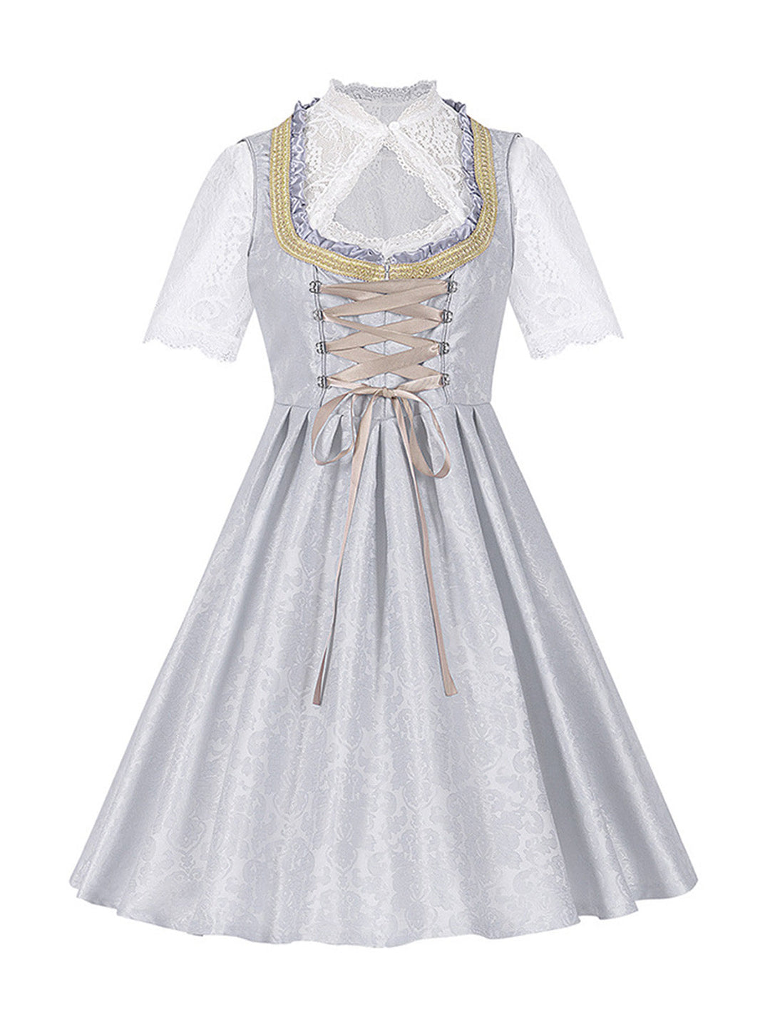 3PCS Gray 1950s Ethnic Floral Lace Top &amp; Lace-Up Dress - vintage dress, retro fashion, rockabilly