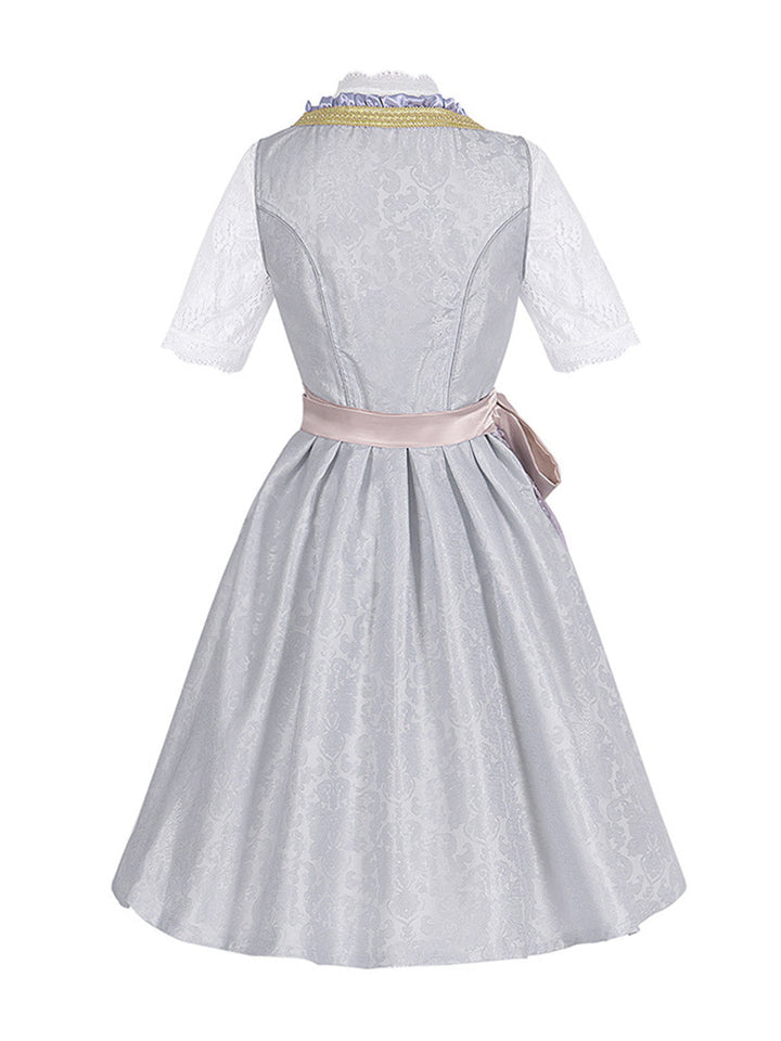 3PCS Gray 1950s Ethnic Floral Lace Top &amp; Lace-Up Dress - vintage dress, retro fashion, rockabilly