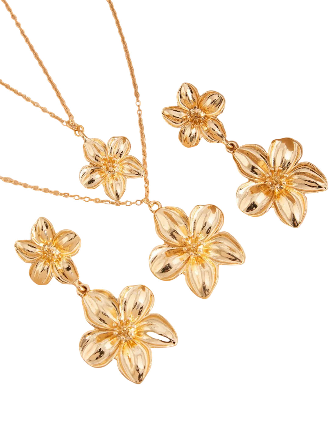 Floral Double Clavicle Necklace &amp; Earrings Set - vintage fashion, retro style