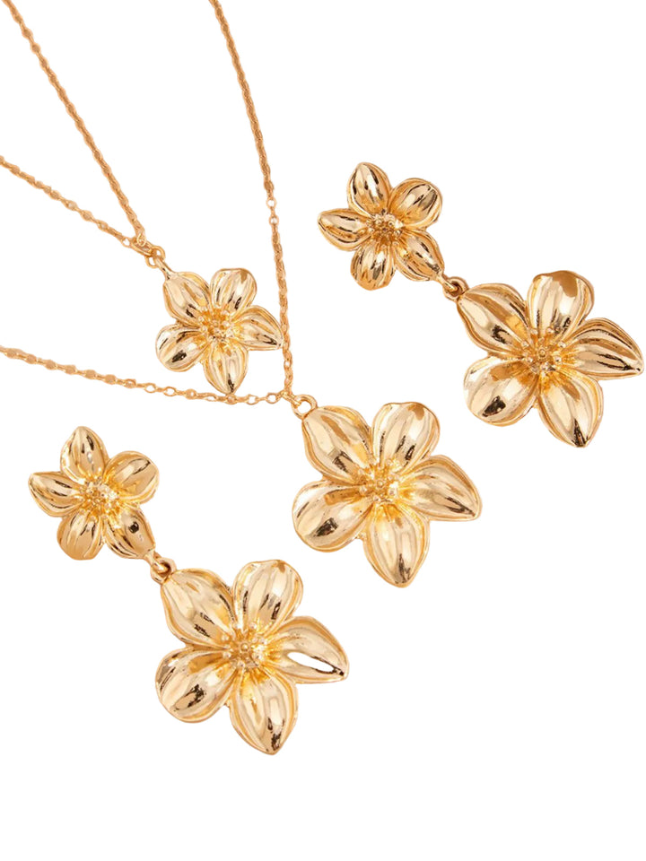 Floral Double Clavicle Necklace &amp; Earrings Set - vintage fashion, retro style