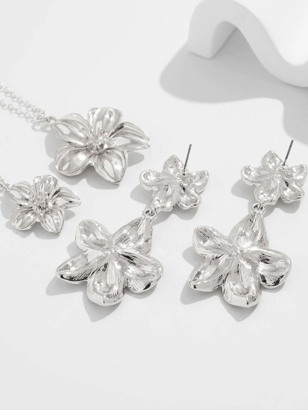 Floral Double Clavicle Necklace &amp; Earrings Set - vintage fashion, retro style