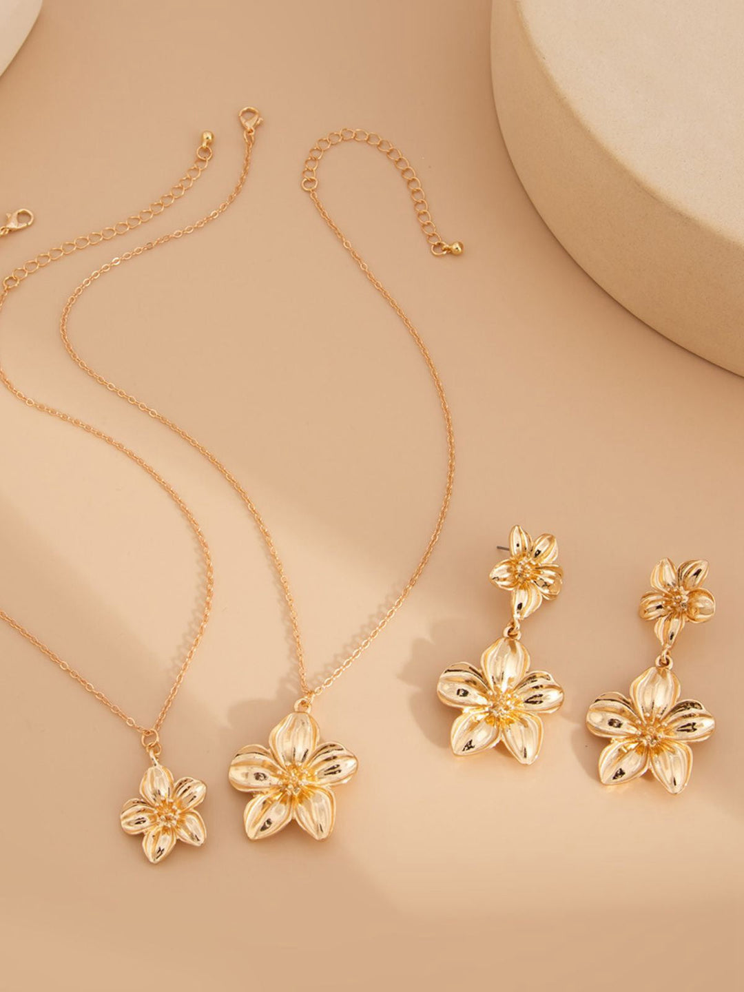Floral Double Clavicle Necklace &amp; Earrings Set - vintage fashion, retro style