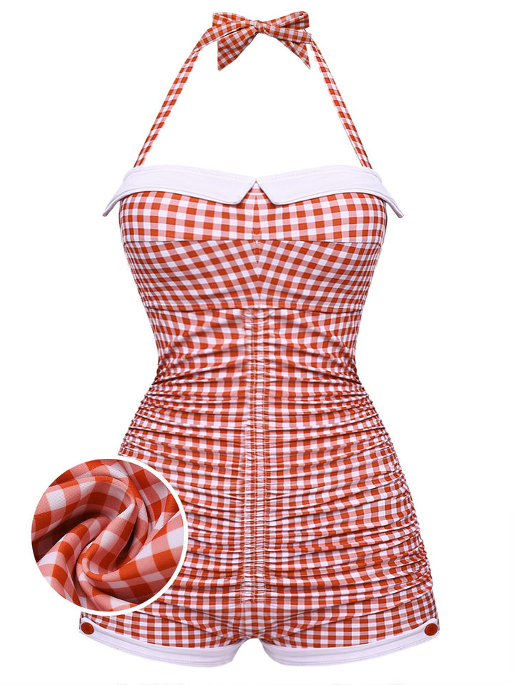 Gingham 1950s Halter Bowknot One-piece Swimsuit — vintage elegance for the modern woman