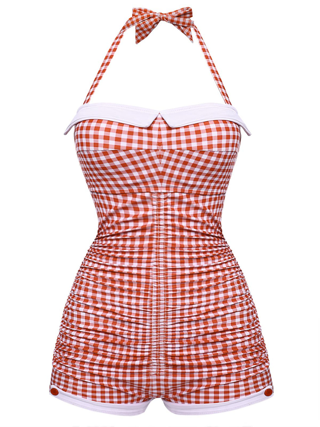 Gingham 1950s Halter Bowknot One-piece Swimsuit - vintage swimwear, retro swimsuit, pin-up style for vintage lovers