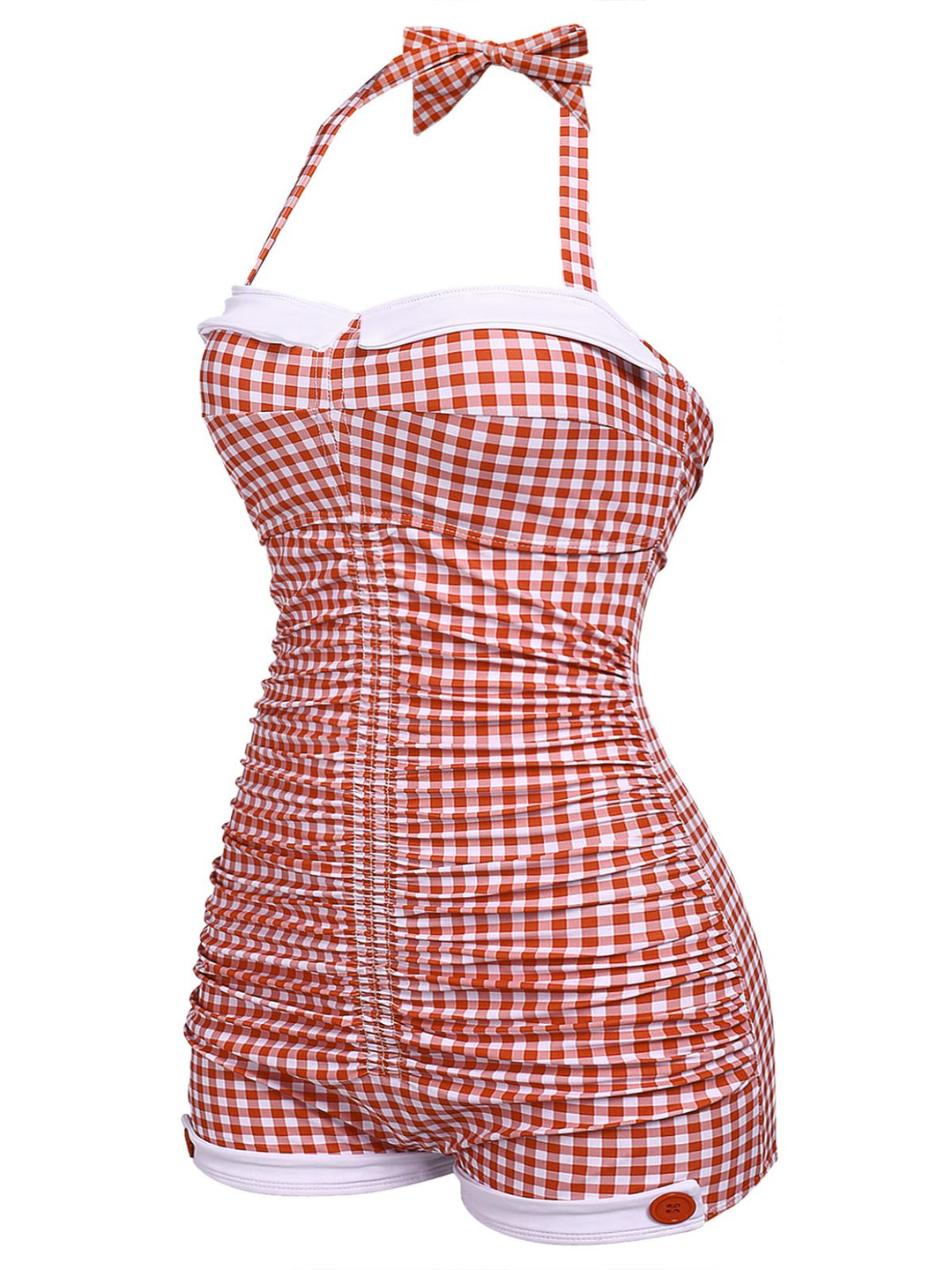 Gingham 1950s Halter Bowknot One-piece Swimsuit: beautiful vintage swimwear, retro swimsuit, pin-up style with timeless appeal