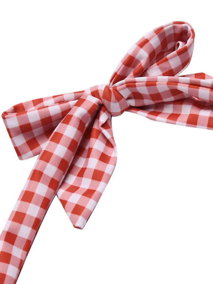Gingham 1950s Halter Bowknot One-piece Swimsuit: beautiful vintage swimwear, retro swimsuit, pin-up style with timeless appeal