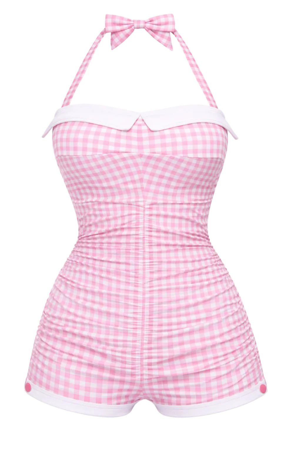 Gingham 1950s Halter Bowknot One-piece Swimsuit - vintage swimwear, retro swimsuit, pin-up style for vintage lovers