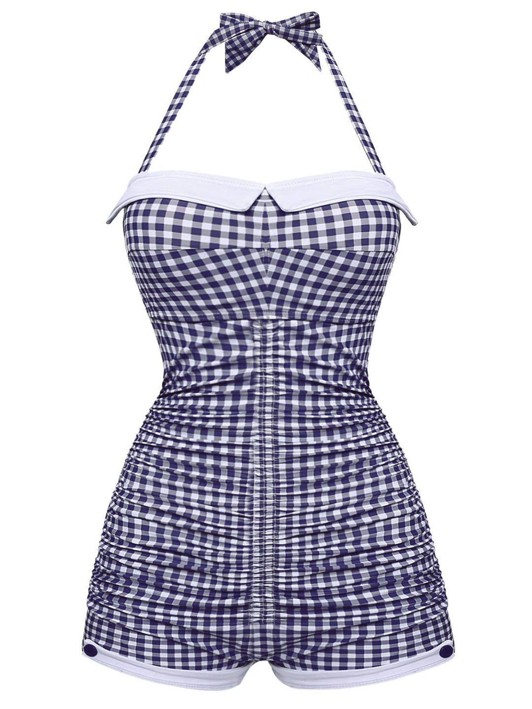 Gingham 1950s Halter Bowknot One-piece Swimsuit: beautiful vintage swimwear, retro swimsuit, pin-up style with timeless appeal
