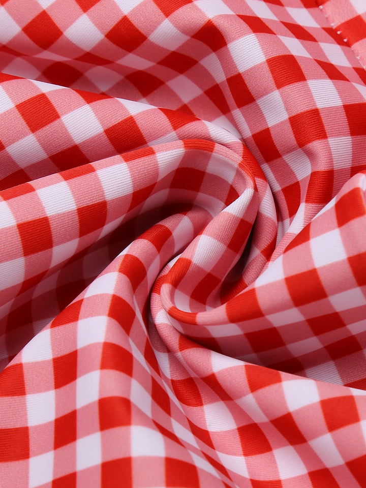 Gingham 1950s Halter Bowknot One-piece Swimsuit — because 1950s glamour never goes out of style