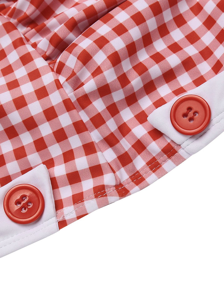 Gingham 1950s Halter Bowknot One-piece Swimsuit: timeless style reimagined