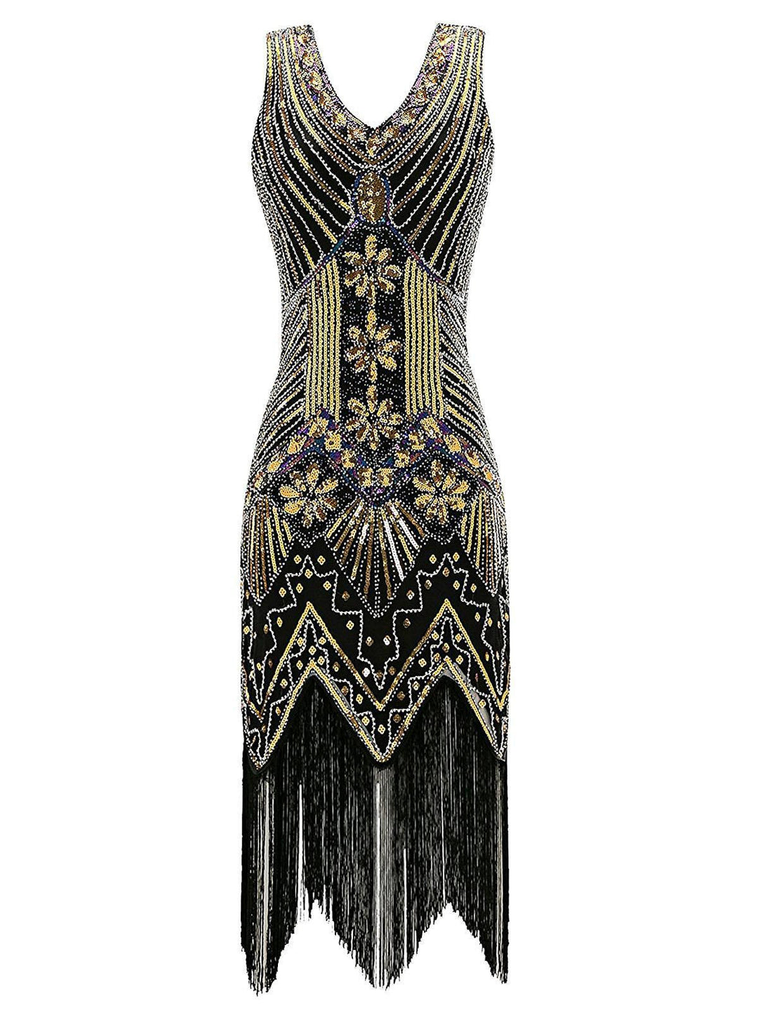 She wears Gold 1920s Sequined Flapper Dress with vintage grace